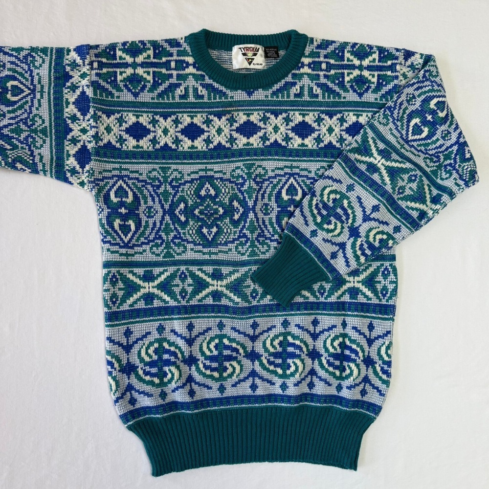 Vintage Tyrolia By Head Knit Sweater Womens Small Green Wool Blend Fair Isle